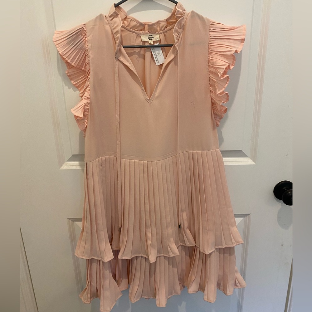 Pink flutter sleeve entro dress